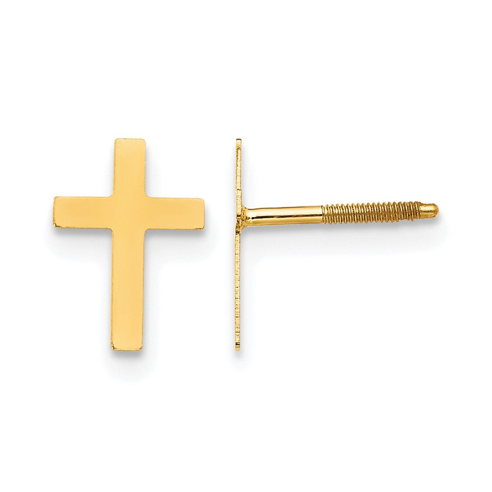 14k Madi K Cross Childrens Silicone Comfort Screwback Post Earrings, 10 x 6 mm