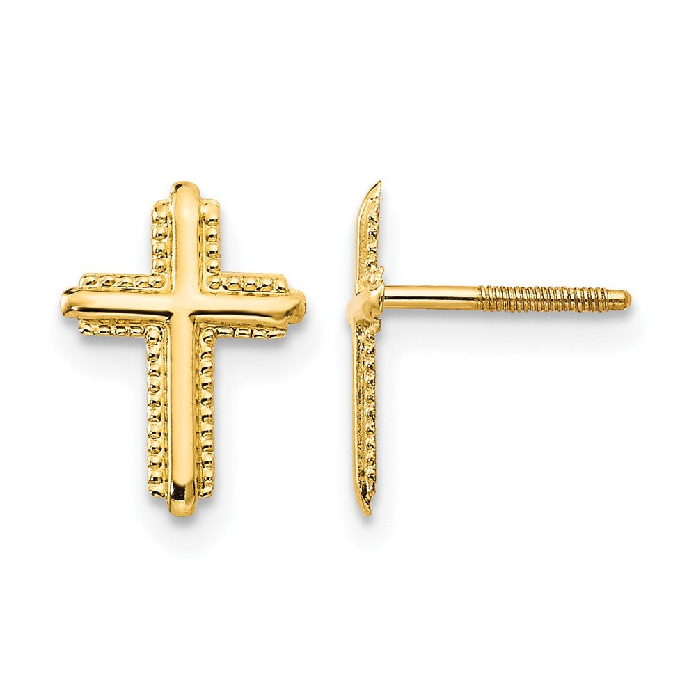 14k Madi K Cross Childrens Silicone Comfort Screwback Post Earrings, 8 x 6 mm
