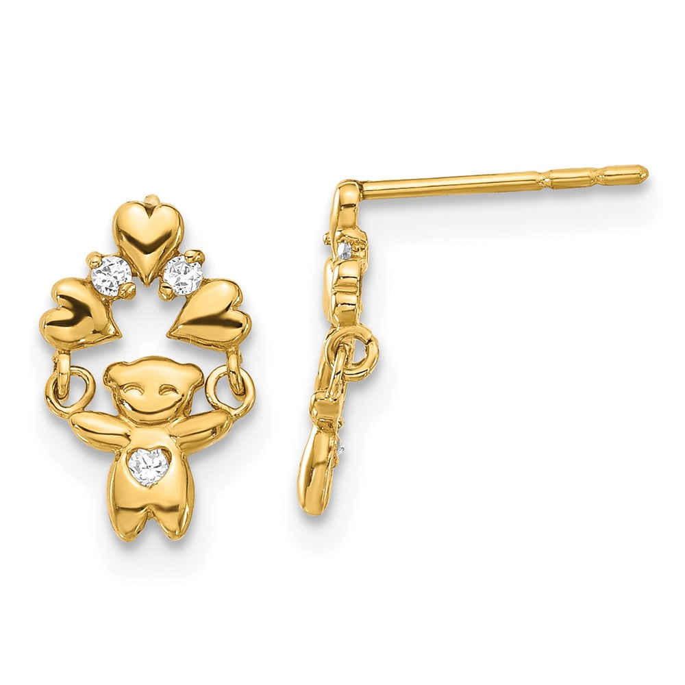14k Madi K CZ Teddy Bear Post Dangle Earrings, 11 x 6.75 mm