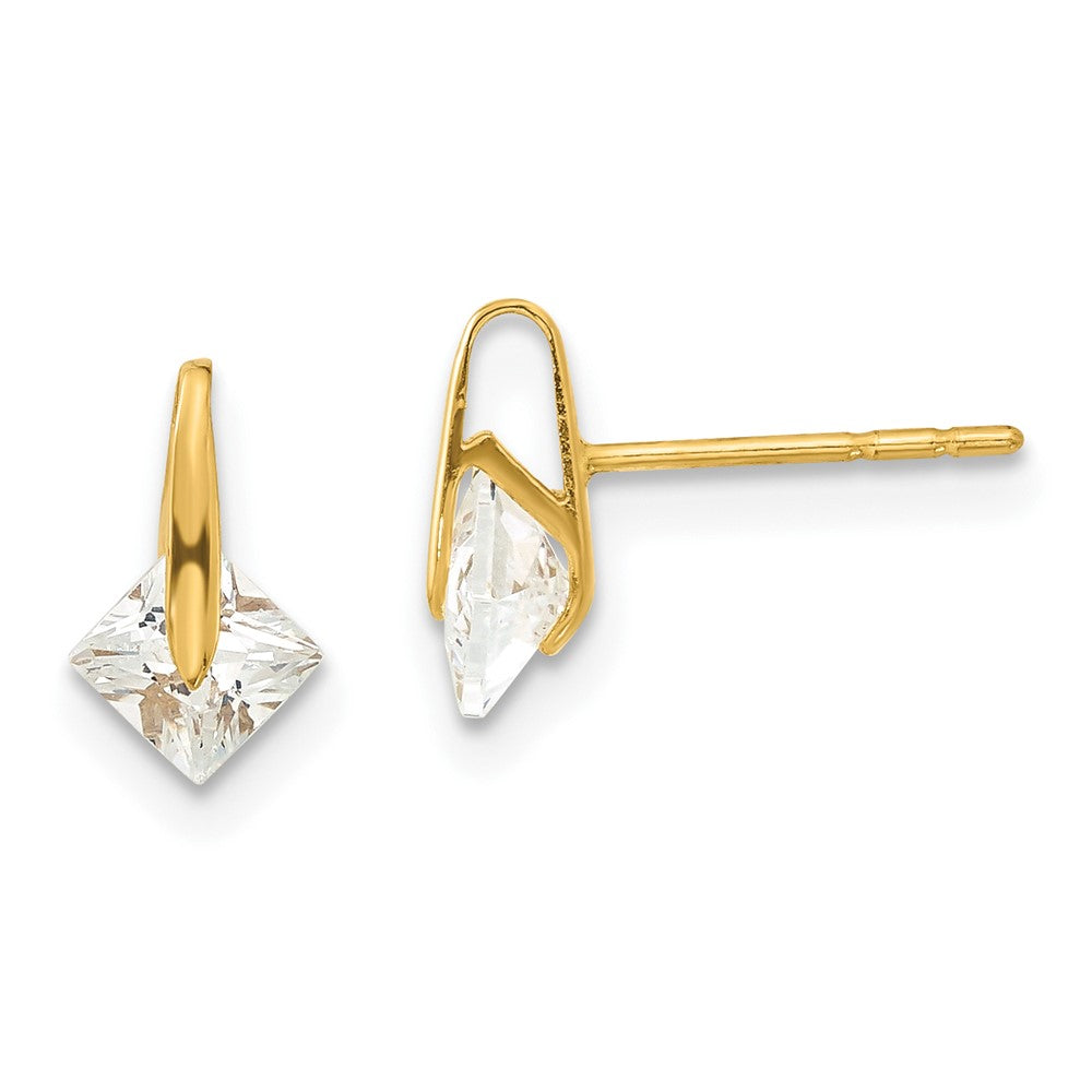 14ky Madi K Childrens Polished Square CZ Post Earrings, 9 x 5.45 mm