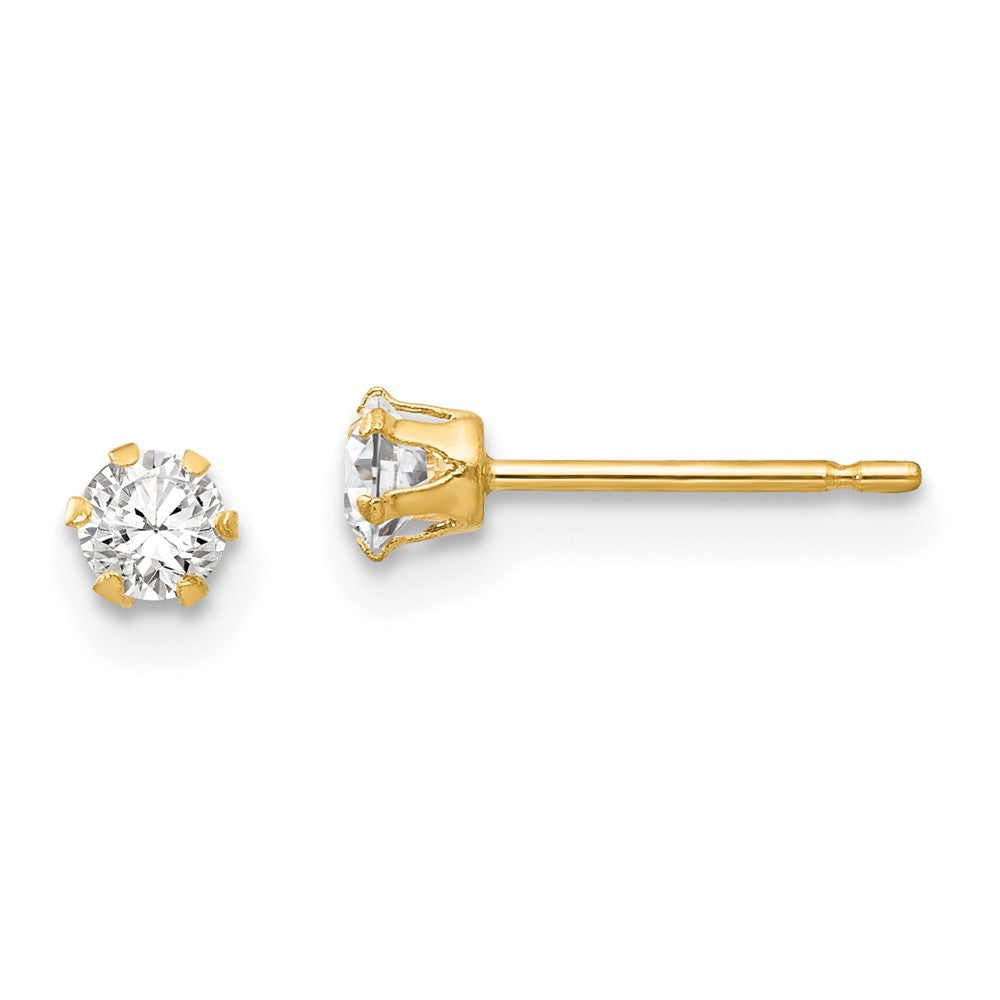 14k Madi K 3mm Round CZ Stud Post Earrings, 3 x 3 mm