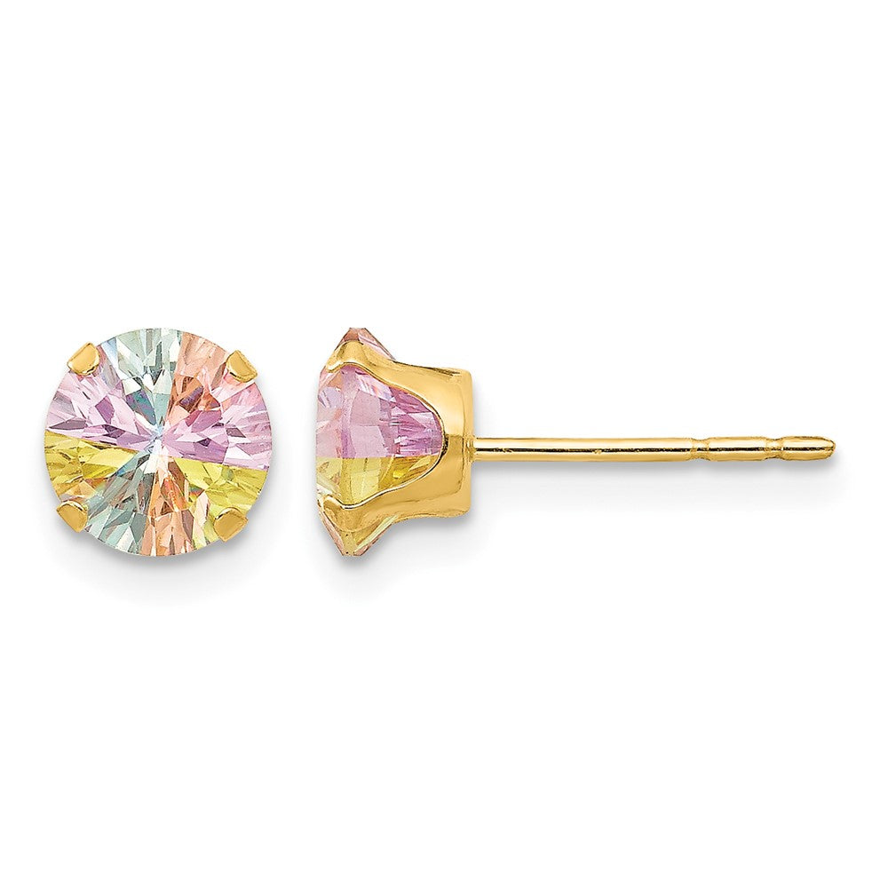 14k Madi K 6mm Round Multi-color CZ Post Earrings, 6 x 6 mm