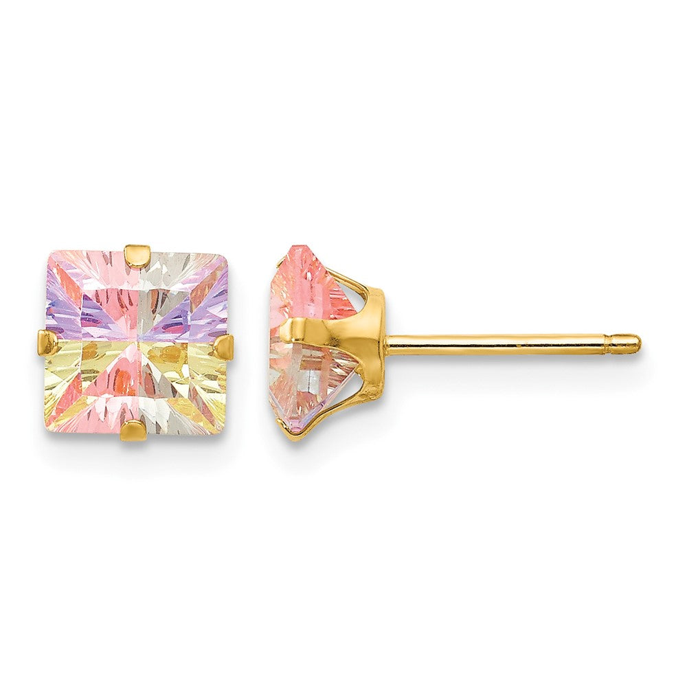 14k Madi K 6mm Square Multi-color CZ Post Earrings, 6 x 6 mm