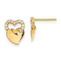 14ky Madi K Childrens Polished CZ Double Heart Post Earrings, 9.75 x 8 mm