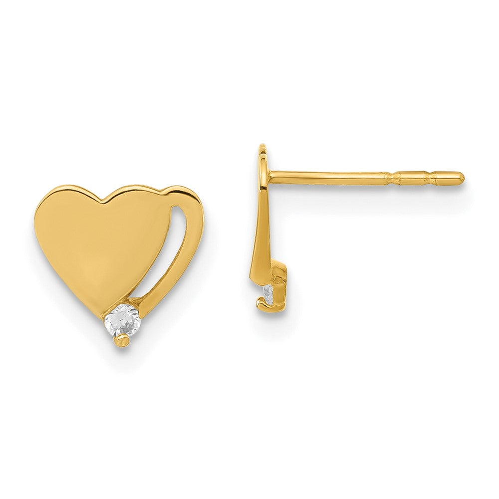 14ky Madi K Childrens Polished CZ Heart Post Earrings, 7.9 x 8.15 mm