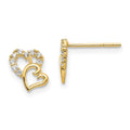 14k Madi K CZ Double Heart Childrens Post Earrings, 8 x 6 mm