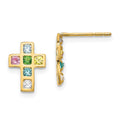 14k Madi K Multi-colored CZ Cross Childrens Post Earrings, 10 x 8 mm