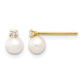 14k Madi K 5-6mm White Near Round Freshwater Cultured Pearl and CZ Post Earrings, 7 x 5 mm
