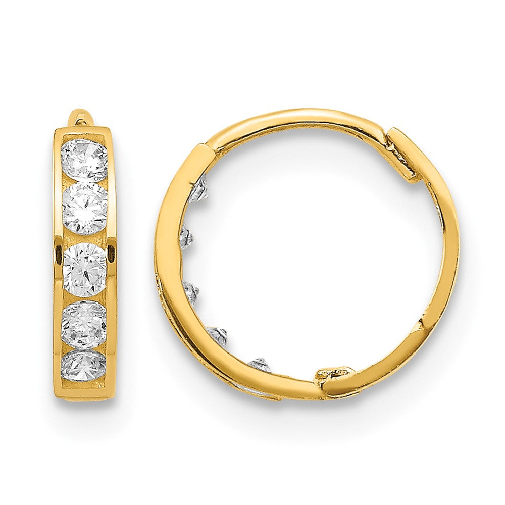 14k Madi K CZ 2x9mm Hinged Hoop Earrings, 9 x 10 mm