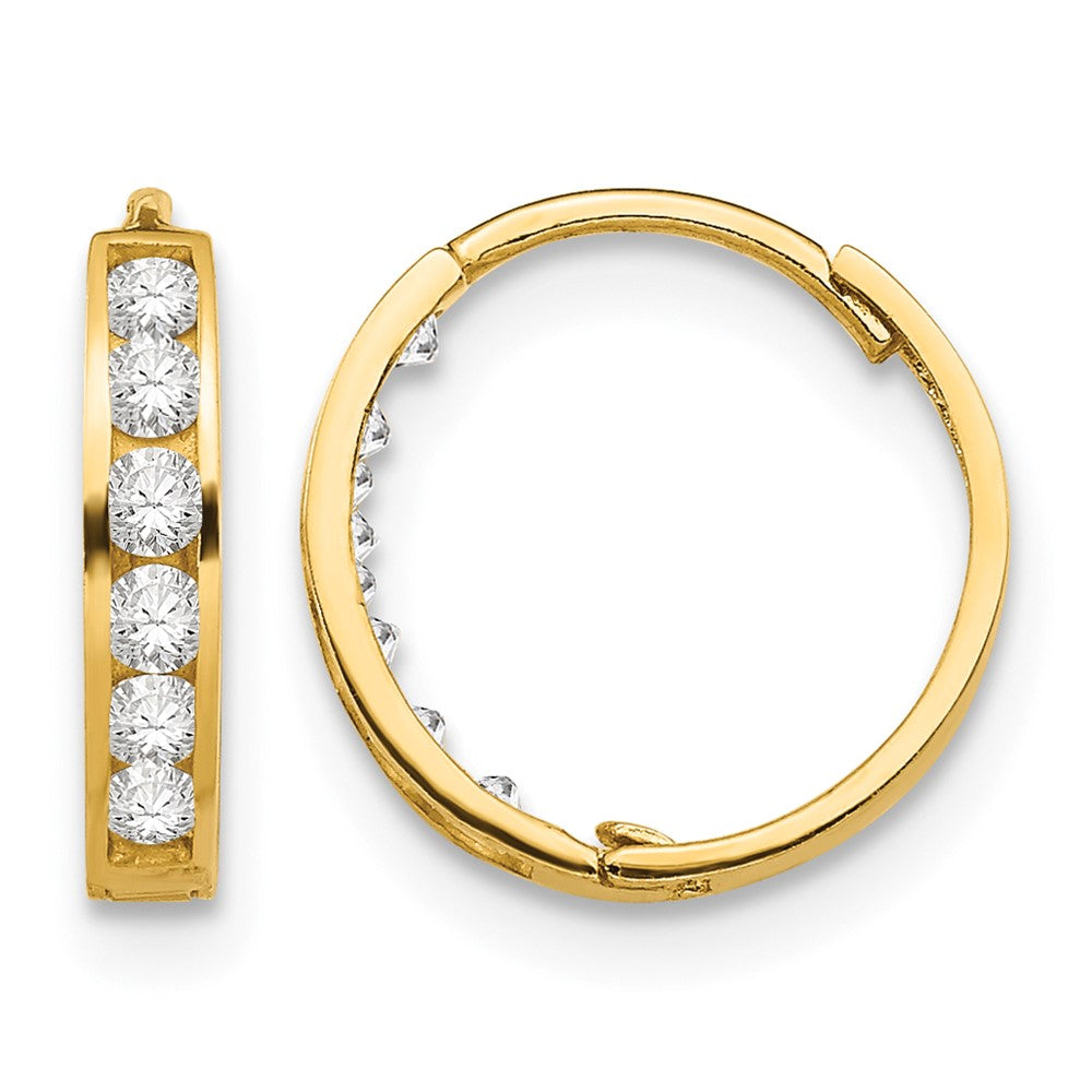 14k Madi K CZ 2x11mm Hinged Hoop Earrings, 11 x 12 mm