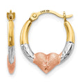 14K with Rose and White Rhodium Madi K Heart Hoop Earrings, 16 x 13 mm