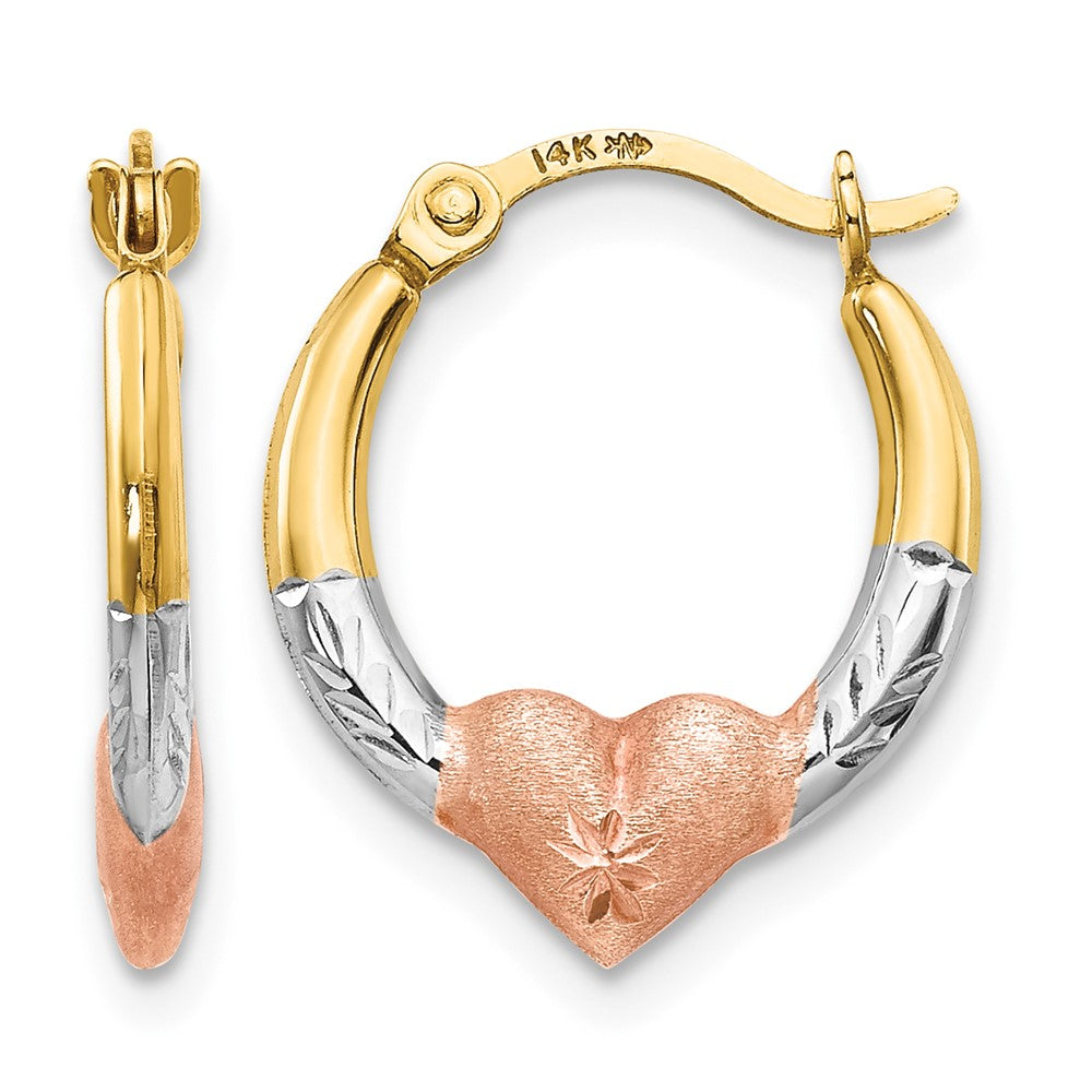 14K with Rose and White Rhodium Madi K Heart Hoop Earrings, 16 x 13 mm