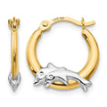 14K and White Rhodium Madi K Dolphin Childrens Hoop Earrings, 15 x 14 mm