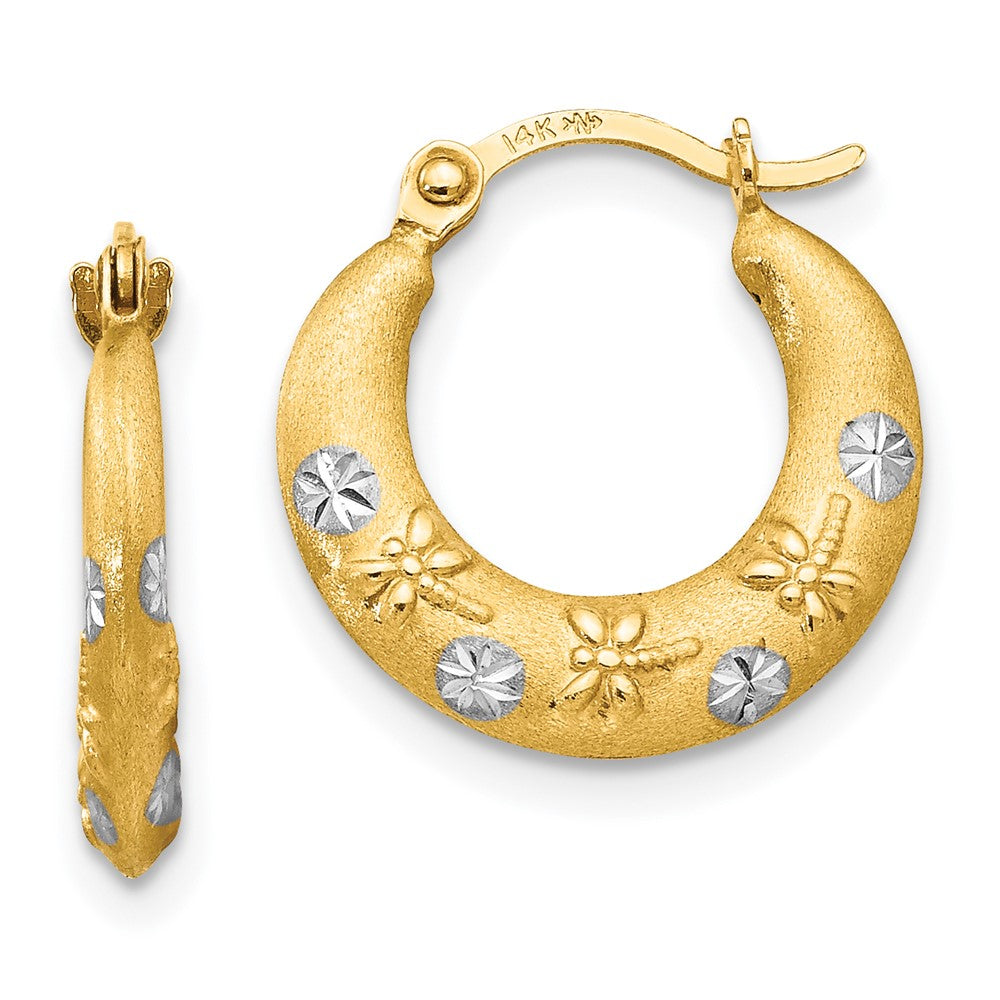 14K and White Rhodium Madi K 3x15mm Diamond-cut Hoop Earrings, 15 x 15 mm