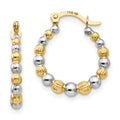 14K and White Rhodium Madi K 2x16mm Beaded Hoop Earrings, 18 x 16 mm