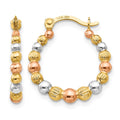 14K with Rose and White Rhodium Madi K 2x16mm Beaded Hoop Earrings, 18 x 16 mm