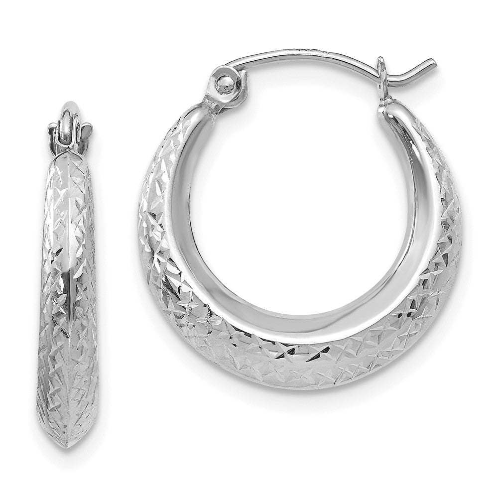 14K White Gold Madi K Textured 3x18mm Hollow Hoop Earrings, 19 x 18 mm