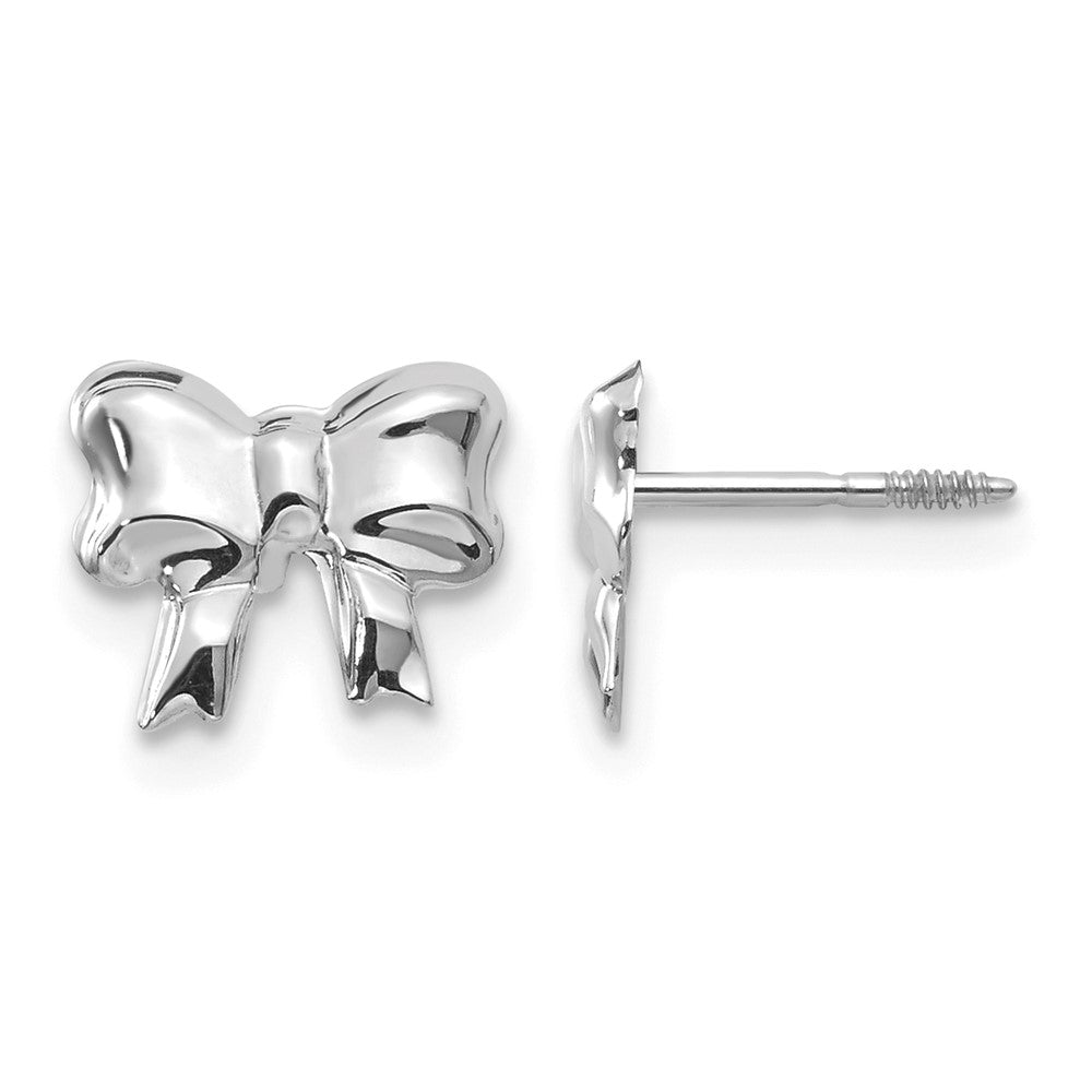 14k White Gold Madi K Rhodium-plated Bow Childrens Screwback Post Earrings, 8 x 5 mm