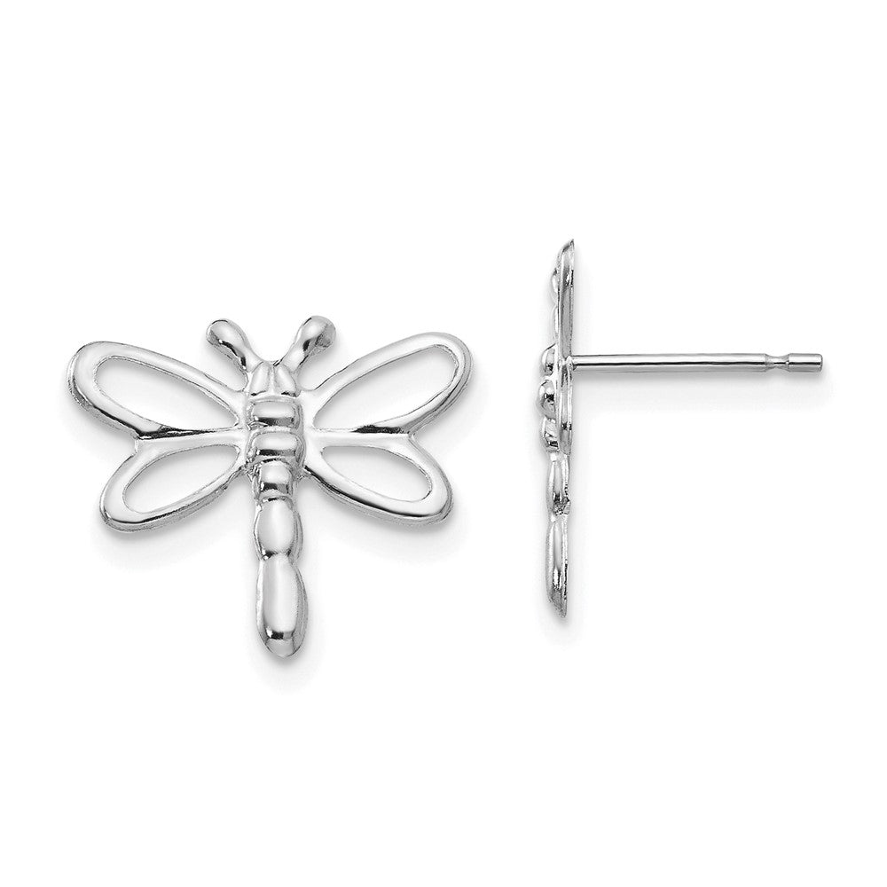 14k White Gold Madi K Polished Dragonfly Childrens Post Earrings, 13 x 14 mm