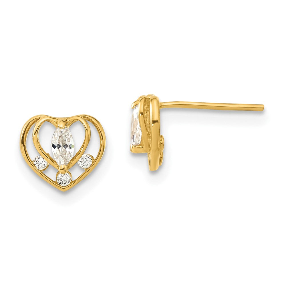 14ky Madi K Childrens Polished CZ Double Heart Post Earrings, 7 x 7.85 mm