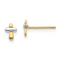 14K Two-tone Madi K Polished Cross Childrens Post Earrings, 6 x 4 mm
