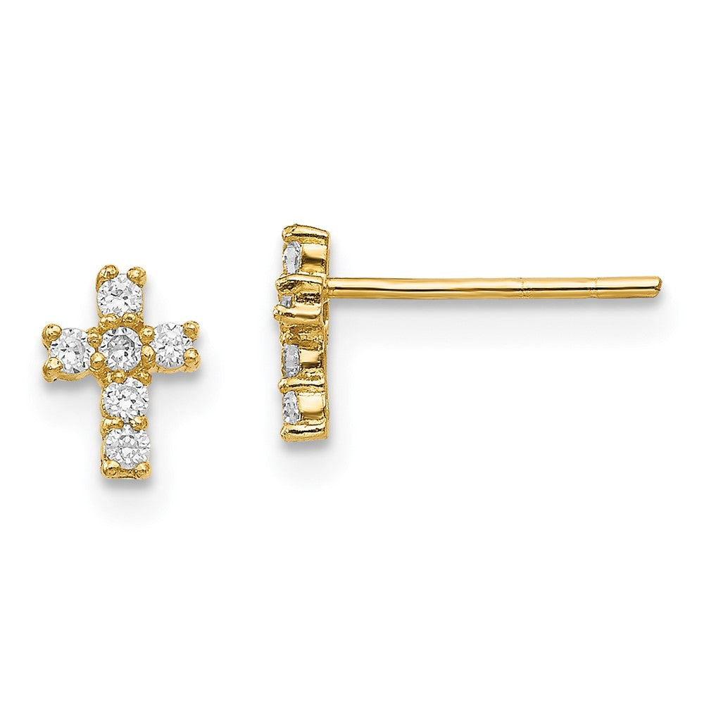 14K Madi K Polished CZ Cross Childrens Post Earrings, 6 x 5 mm