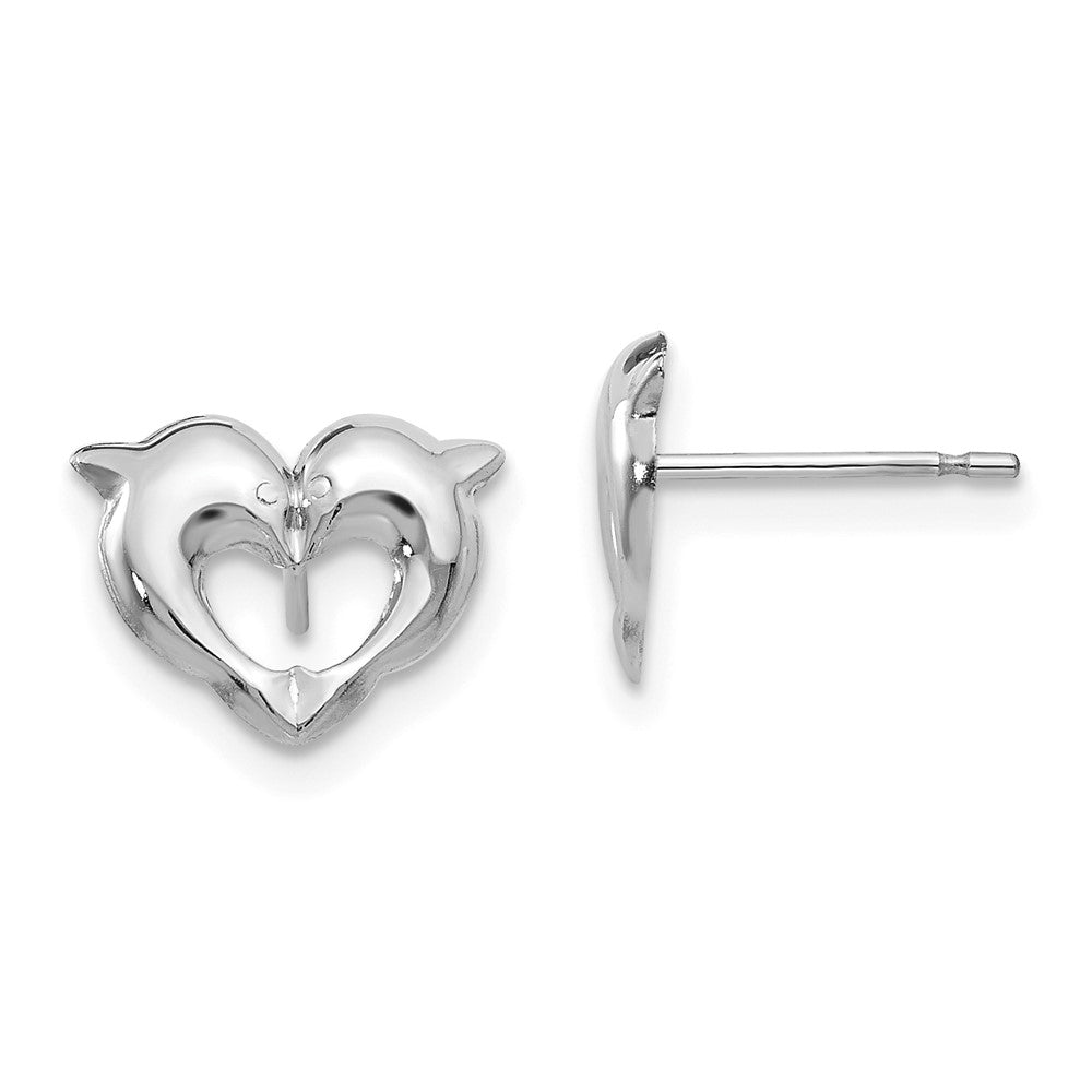 14k White Gold Madi K Heart Dolphins Childrens Post Earrings, 9 x 11 mm