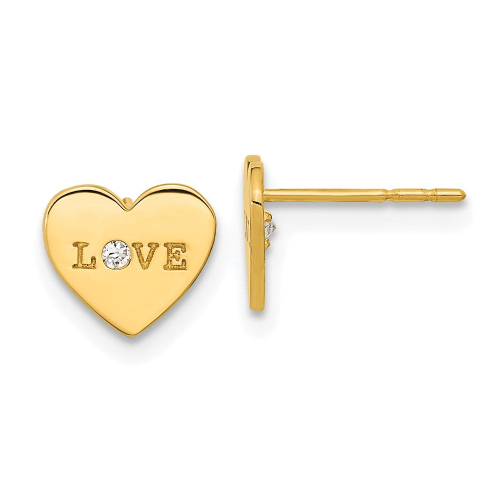 14k Madi K Polished Love CZ 7.5mm Heart Childrens Post Earrings, 7.5 x 8.5 mm