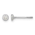 14k Madi K White Gold Polished CZ Bezel Screwback Post Earrings, 3.8 x 3.8 mm
