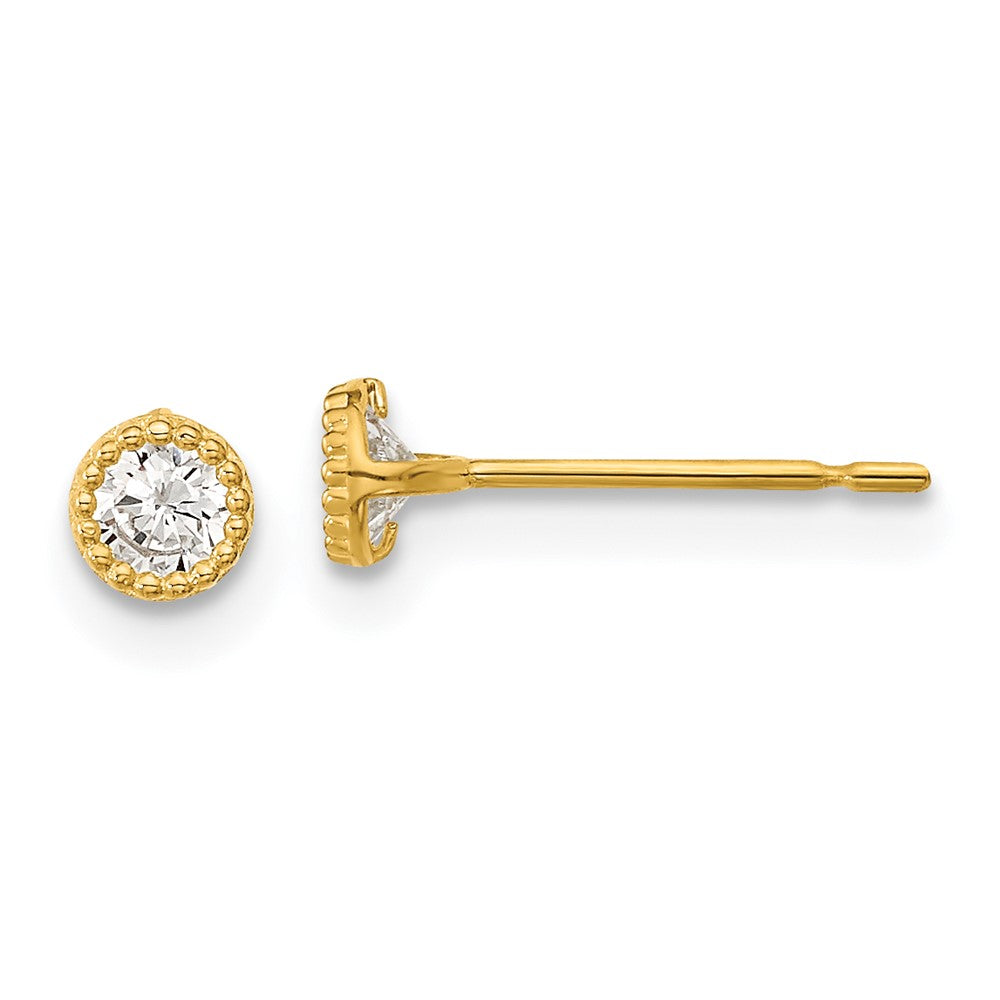 14k Madi K 4mm Round CZ Milgrain Bezel Post Earrings, 3.8 x 3.8 mm