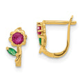 14k Madi K Polished Red and Green CZ Flower Childrens Hinged Earrings, 9 x 5.8 mm