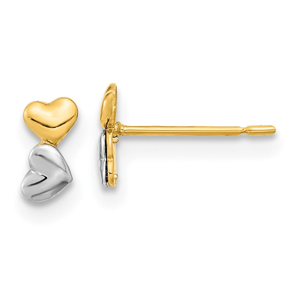 14k Madi K Two-tone Double Heart Childrens Post Earrings, 6.5 x 3.5 mm