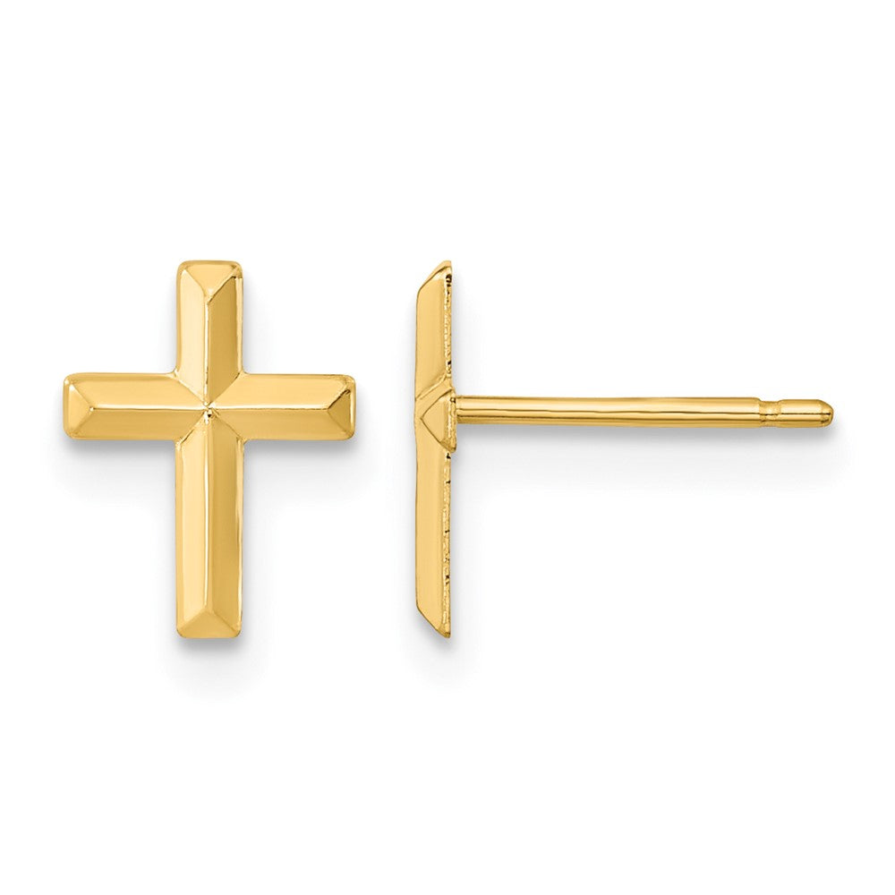 14k Madi K Polished 3-D Cross Childrens Post Earrings, 8.8 x 6.8 mm
