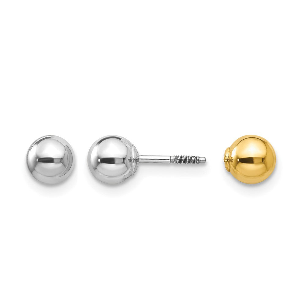 14k Two-tone Madi K Reversible 5mm Ball Screwback Post Earrings, 5 x 5 mm