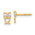 14k Madi K Owl with CZ Eyes Screwback Childrens Post Earrings, 5.6 x 3.9 mm