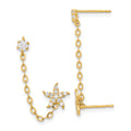 14k Madi K CZ Starfish Double Post with Chain Single Earring, 6.95 x 7.02 mm