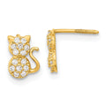 14k Madi K Polished CZ Sitting Cat Childrens Screwback Post Earrings, 7.88 x 5.8 mm