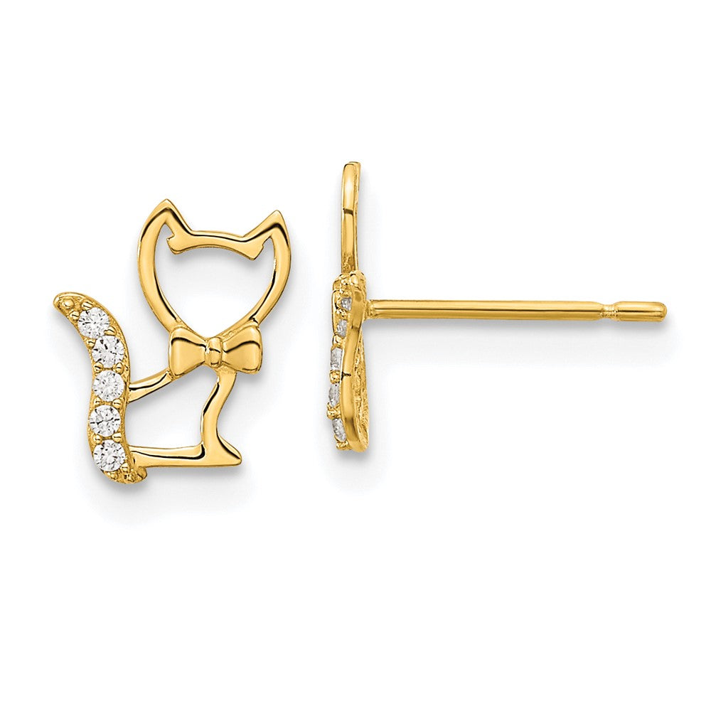 14k Madi K Kitten with CZ Tail Childrens Post Earrings, 9.14 x 7.07 mm