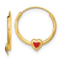 14k Madi K Polished Red Enameled Heart Hoop Childrens Earrings, 12.6 x 11.8 mm