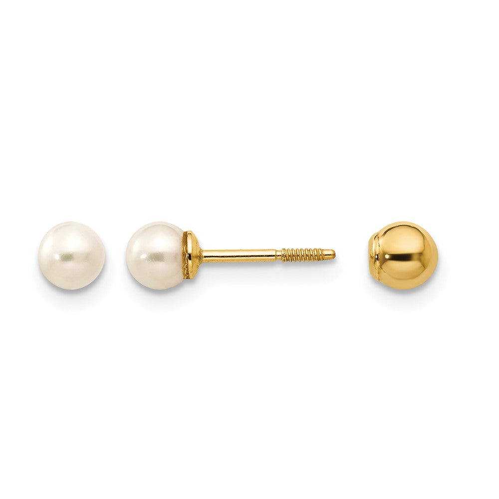 14k Madi K Reversible 3-4mm White Round Freshwater Cultured Pearl and Bead Screwback Post Earrings, 4 mm