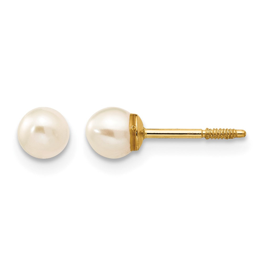14k Madi K 3-4mm White Round Freshwater Cultured Pearl Screwback Post Earrings, 3 x 3 mm
