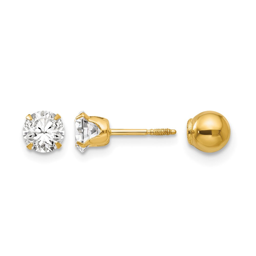 14k Madi K Polished Reversible 5mm CZ and Ball Post Screwback Earrings, 5 x 5 mm