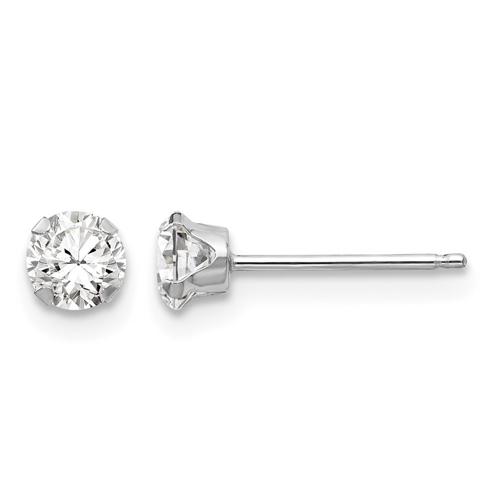 14k White Gold Madi K 4mm Round CZ Post Earrings, 4 x 4 mm