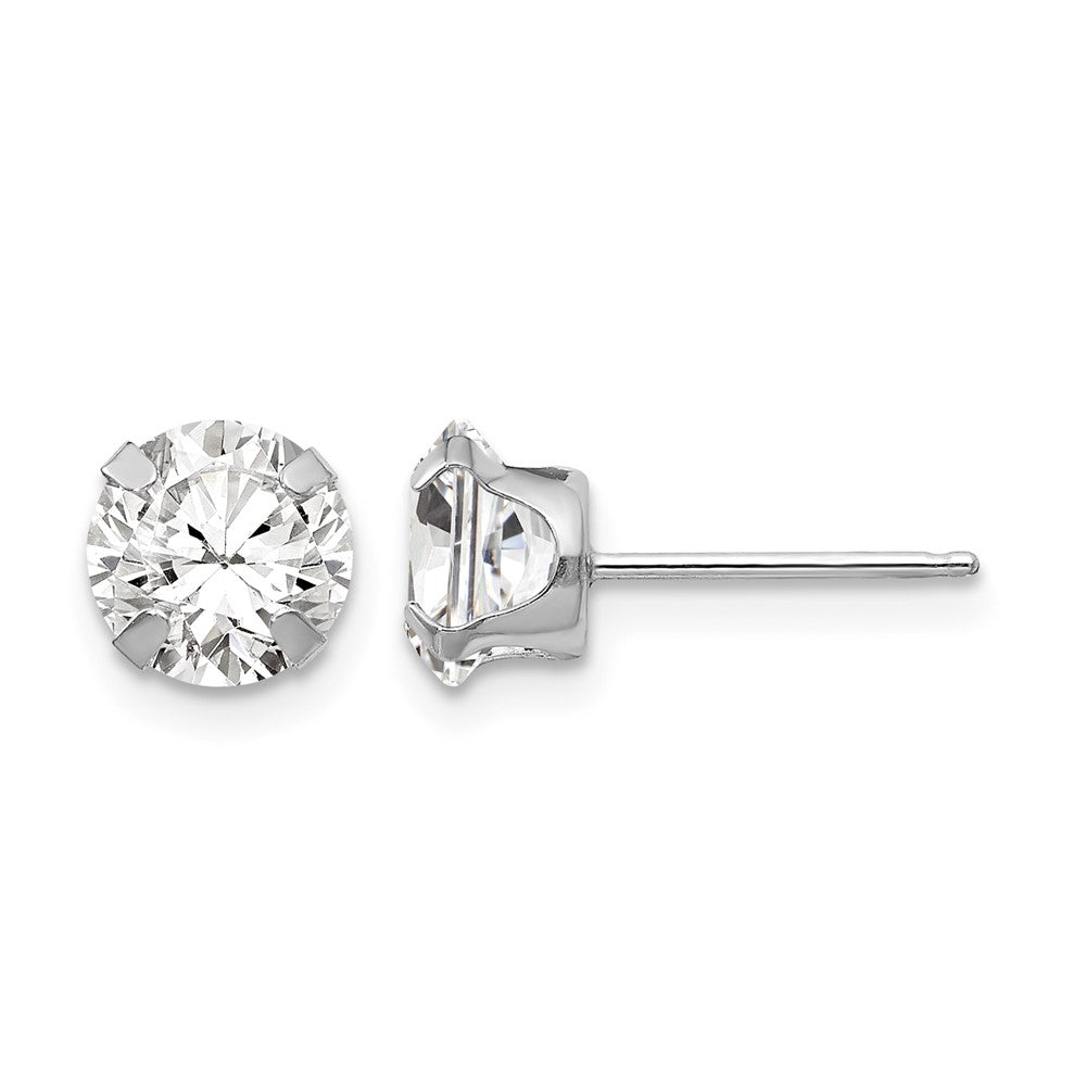 14k White Gold Madi K 6.5mm Round CZ Post Earrings, 6.5 x 6.5 mm
