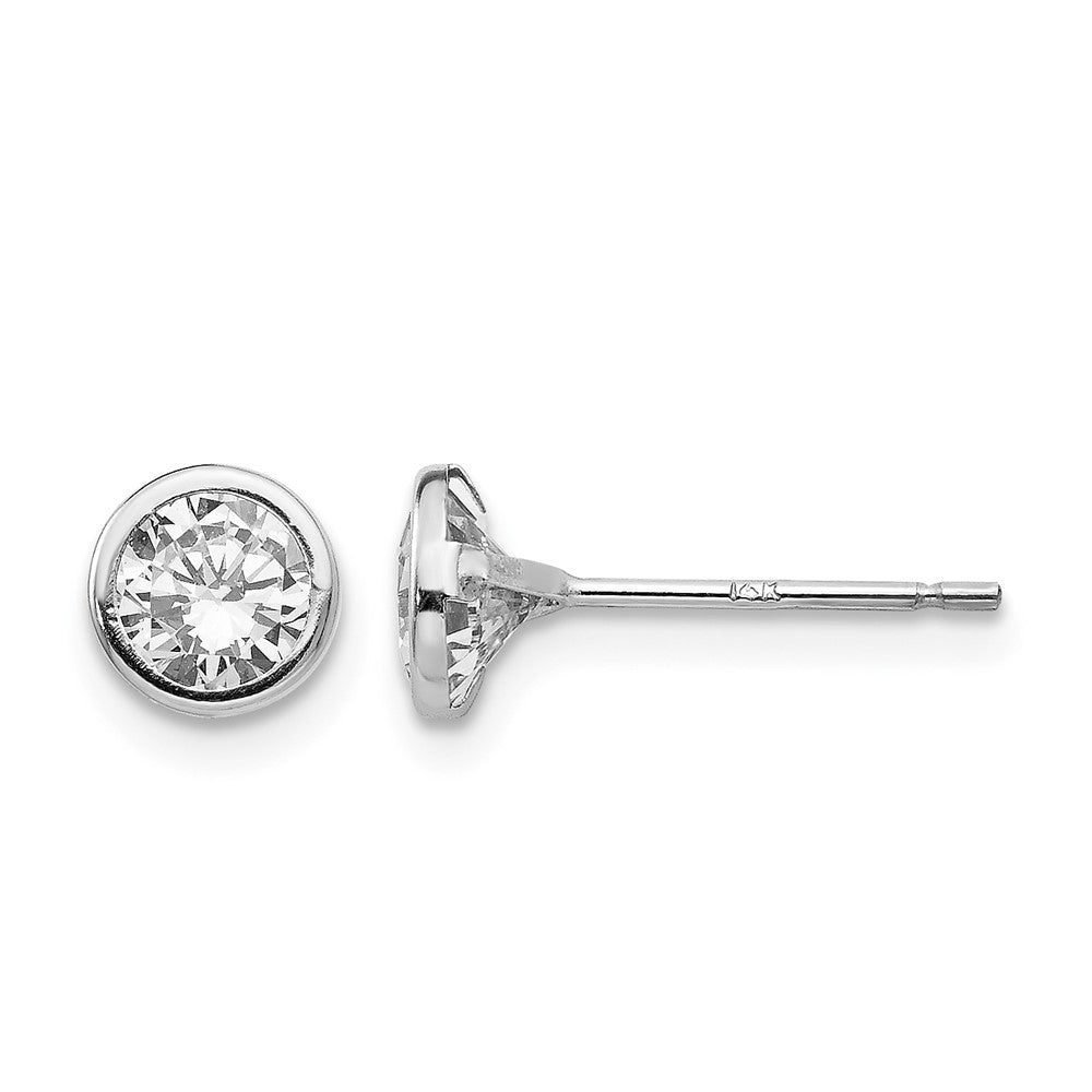 14k White Gold Madi K 5mm Bezel-Set Round CZ Post Earrings, 5 x 5 mm