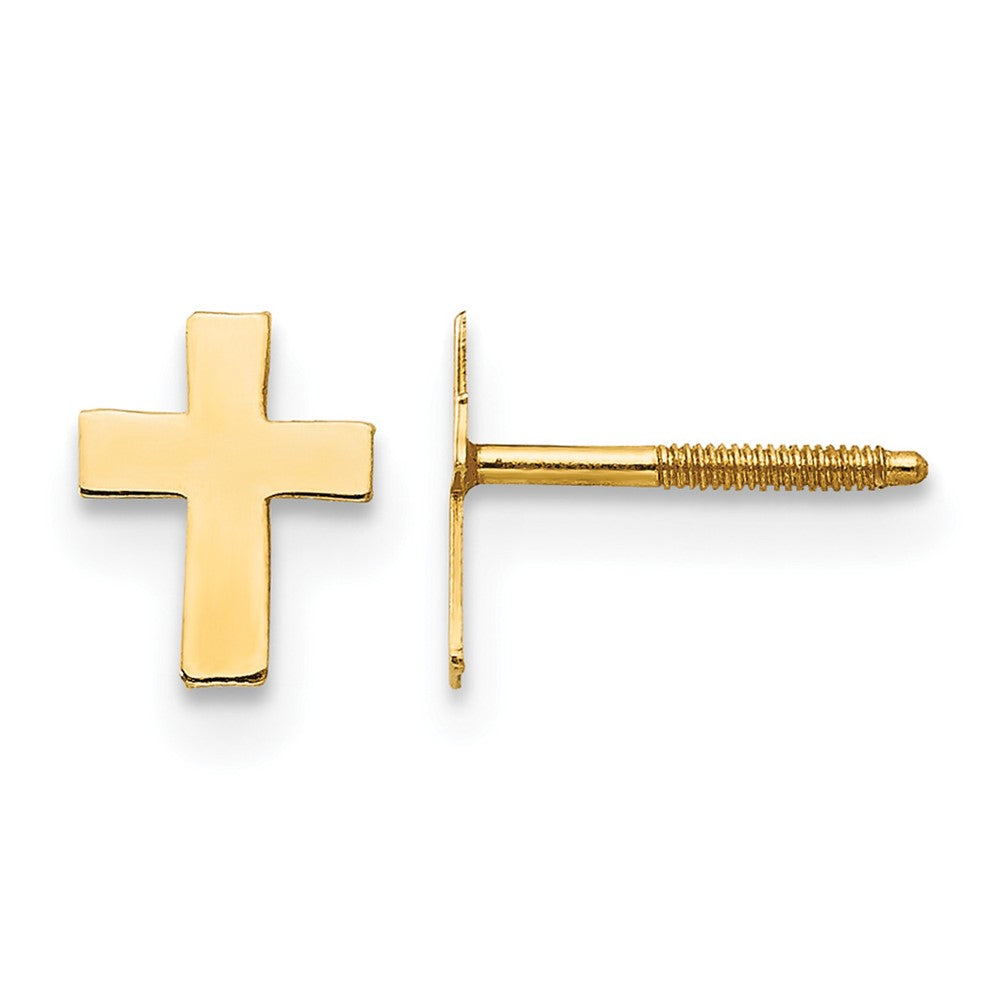 14k Madi K Polished Tiny Cross Childrens Silicone Comfort Screwback Earrings, 6 x 4 mm