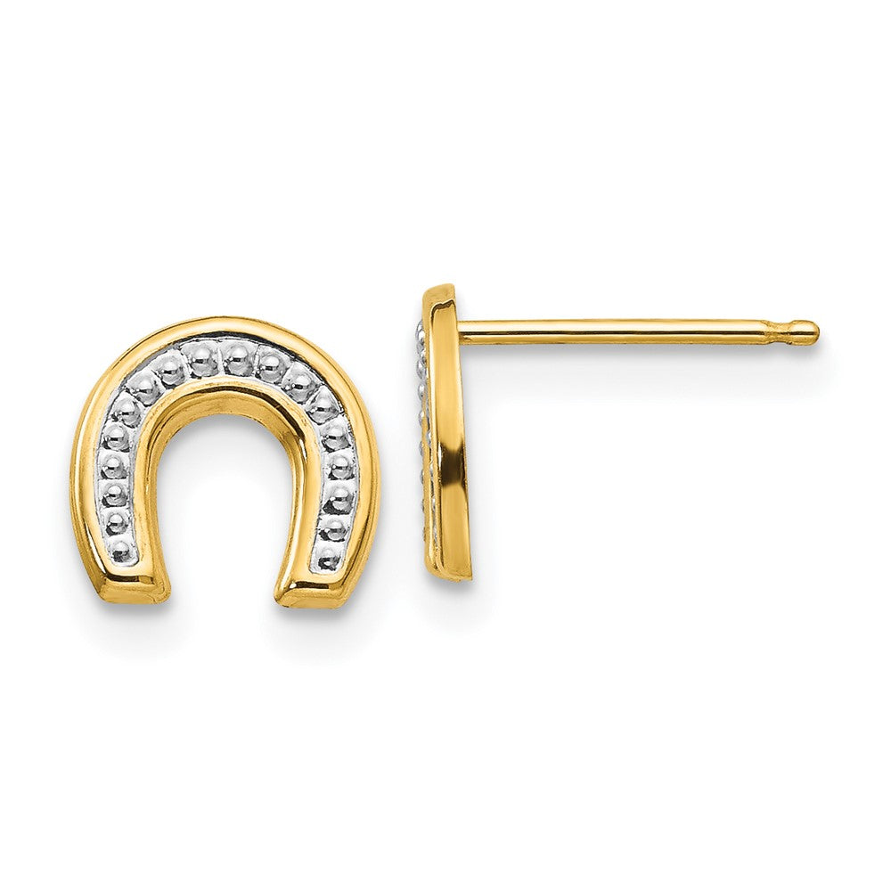 14k Madi K Polished & Rhodium Horseshoe Post Earrings, 8 x 7 mm