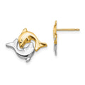 14k and White Rhodium Madi K Two Dolphins Childrens Post Earrings, 15 x 13 mm