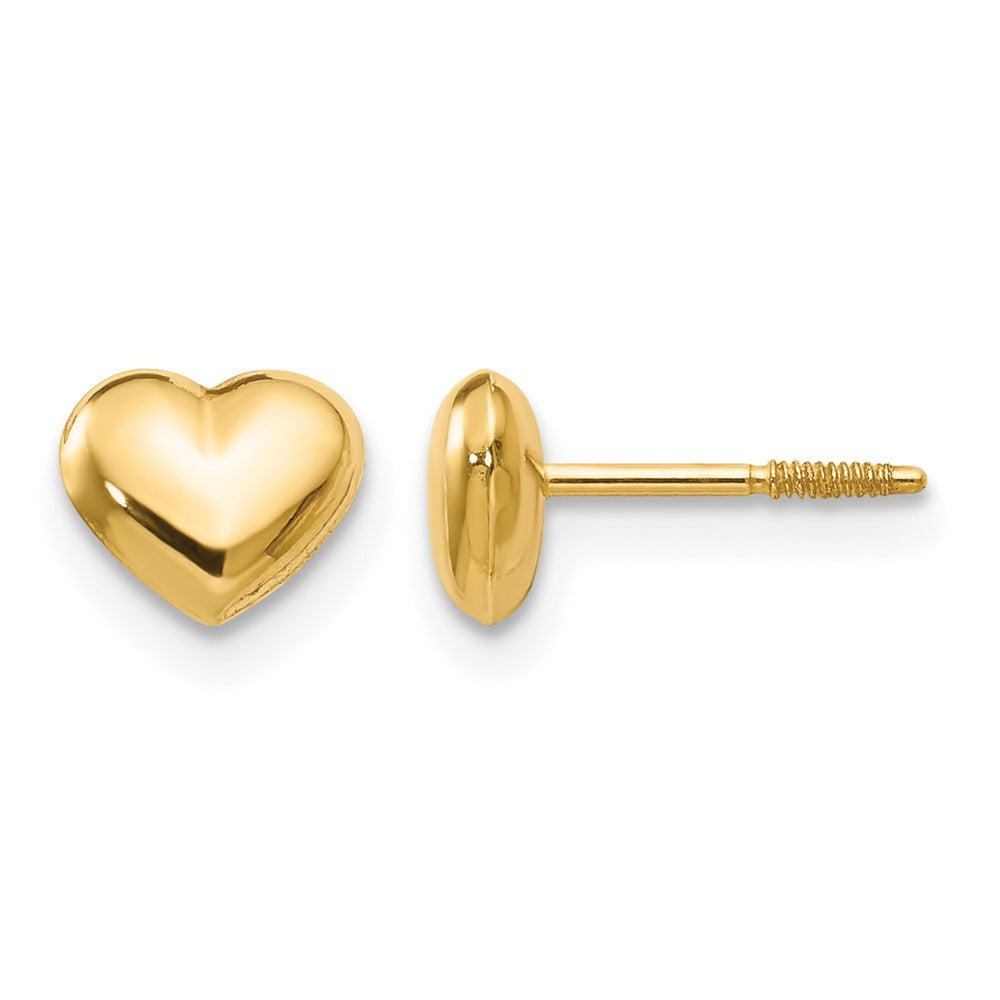 14k Madi K Small 6mm Puffed Heart Childrens Screwback Post Earrings, 6 x 6 mm