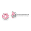 14k White Gold Madi K 5mm Round Pink CZ Post Earrings, 5 x 5 mm